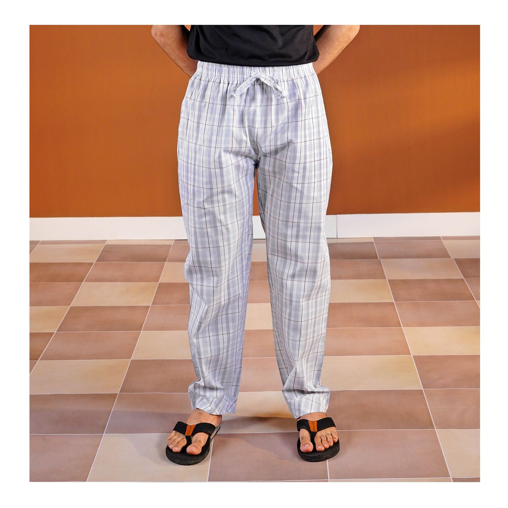 Basix Men's Cotton Metallic Grey & White Checkered Trouser, MT-930