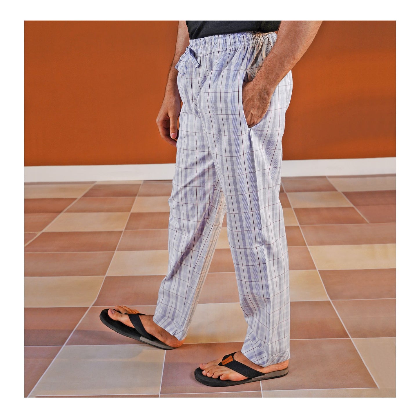 Basix Men's Cotton Metallic Grey & White Checkered Trouser, MT-930