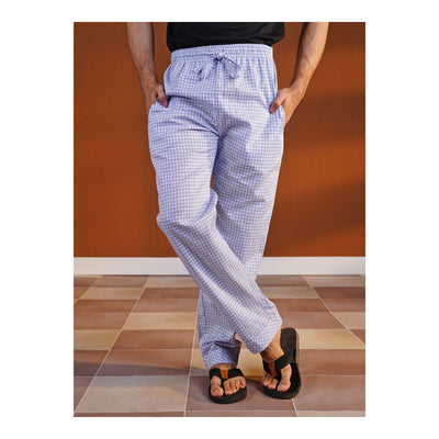 Basix Men's Cotton Blue & White Miniature Checkered Trouser  MT-931