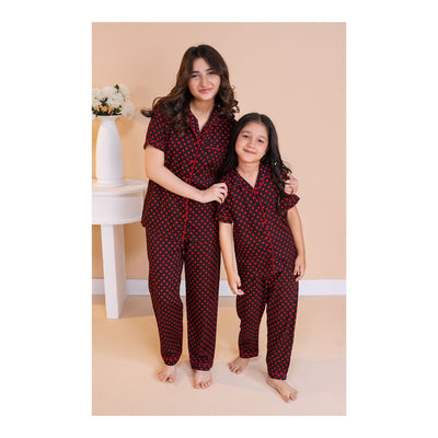 Basix Girl's Black & Red Polka Dots Short Sleeves Nightwear  2-Piece Set  GRL-183