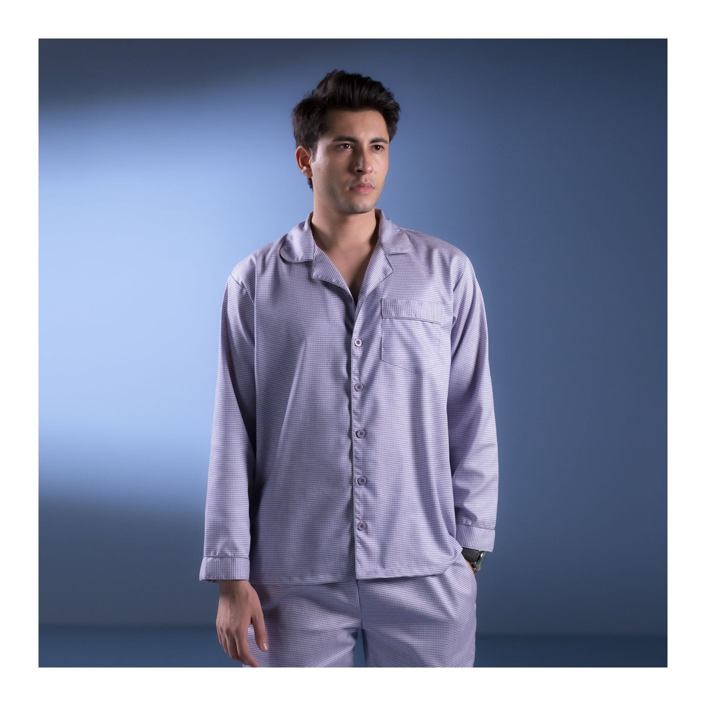 Basix Men's Check Print Cotton Loungewear Dress  2-Piece Set  Grey & White  LW-813