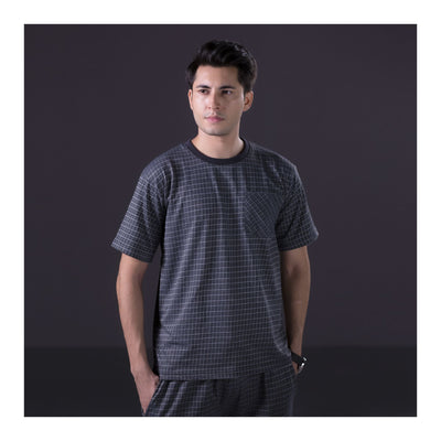 Basix Men's Check Print Knitted Loungewear Dress  2-Piece Set  Blue  LW-814