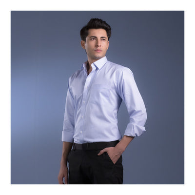 Basix Men's Thin Striped Shirt  Sky Blue & White  MFS-106