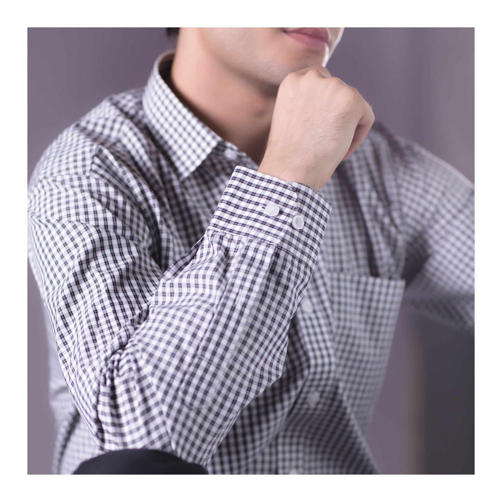 Basix Men's Check Shirt, Black &amp; White, MFS-107