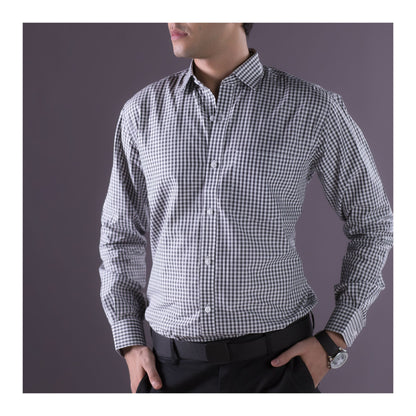 Basix Men's Check Shirt, Black &amp; White, MFS-107