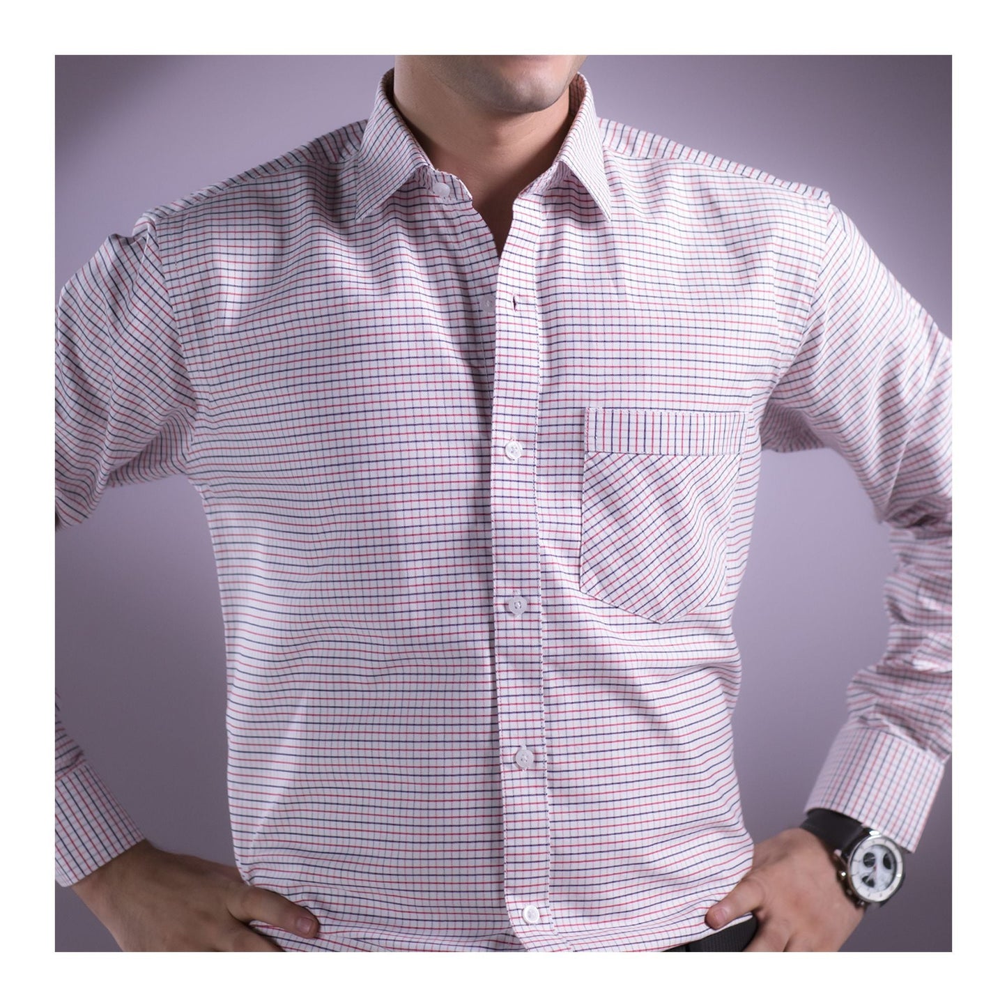 Basix Men's Miniature Check Shirt  Red White & Black  MFS-109