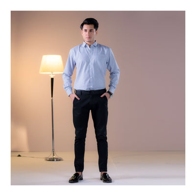 Basix Men's Stripes Shirt  Navy Blue & White  MFS-110
