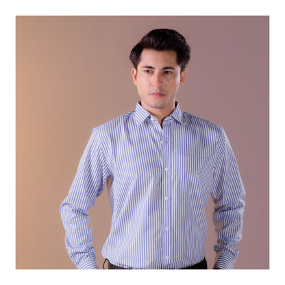 Basix Men's Stripes Shirt, Navy Blue &amp; White, MFS-110