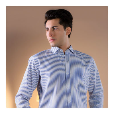 Basix Men's Stripes Shirt  Navy Blue & White  MFS-110