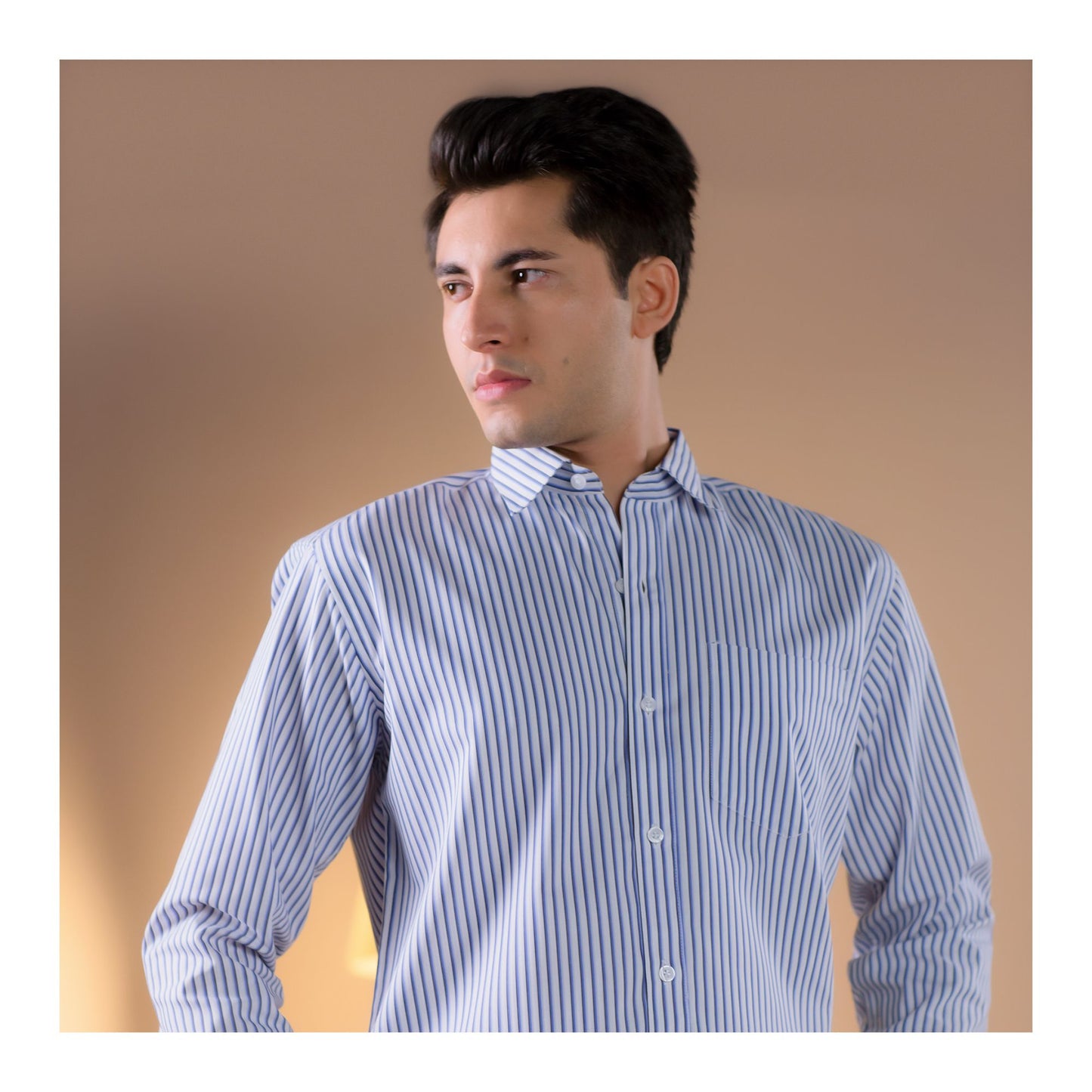Basix Men's Stripes Shirt, Navy Blue &amp; White, MFS-110
