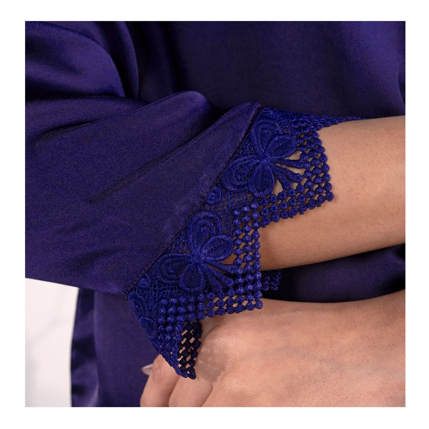 Basix Women's Loungewear Full Sleeves Shirt & Trouser With Lace, 2-Piece Set, Navy, SW-121