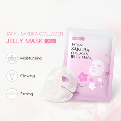Laikou Japan Sakura Collagen Jelly Sheet Mask, Hydrolyzed + Niacinamide & Vitamin C, For Glow Skin, 30g, LK33583