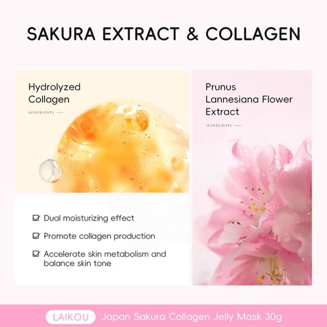 Laikou Japan Sakura Collagen Jelly Sheet Mask, Hydrolyzed + Niacinamide & Vitamin C, For Glow Skin, 30g, LK33583