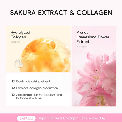 Laikou Japan Sakura Collagen Jelly Sheet Mask, Hydrolyzed + Niacinamide & Vitamin C, For Glow Skin, 30g, LK33583