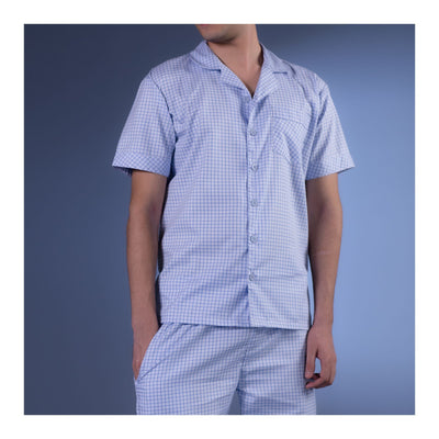 Basix Men's Check Print Cotton Loungewear Dress  2-Piece Set  Blue & White  LW-811