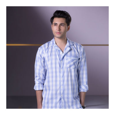 Basix Men's Check Print Cotton Loungewear Dress  2-Piece Set  Sky Blue  LW-812