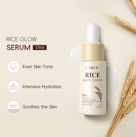 Laikou Rice Glow Serum, Niacinamide & Alpha-Arbutin & Panthenol, For Smooth & Hydrated Skin, 17ml, LK81959A