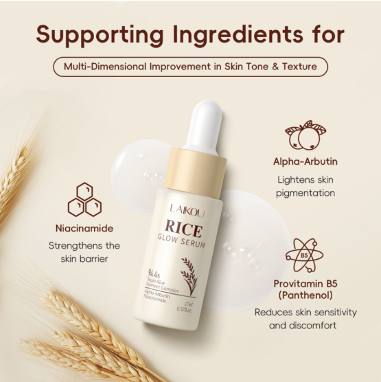 Laikou Rice Glow Serum, Niacinamide & Alpha-Arbutin & Panthenol, For Smooth & Hydrated Skin, 17ml, LK81959A