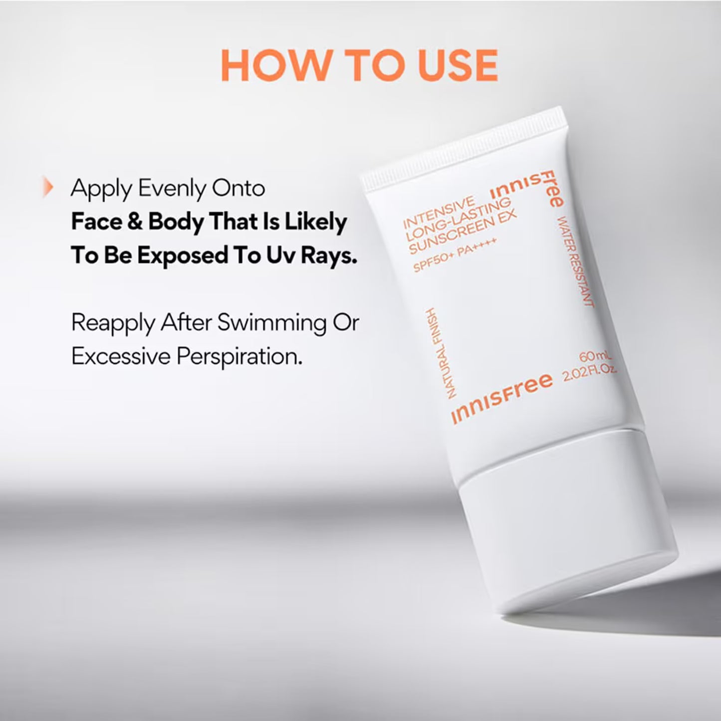 Innisfree Intensive Long-Lasting Sunscreen Ex, Vegan, Water Resistant, SPF50+ PA+++ 60ml