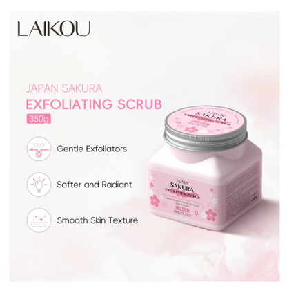 Laikou Japan 2-In-1 Sakura Exfoliating Scrub, Lactic Acid + Vitamin C, For Radiant Skin 350g, LK81997A