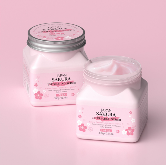 Laikou Japan 2-In-1 Sakura Exfoliating Scrub, Lactic Acid + Vitamin C, For Radiant Skin 350g, LK81997A