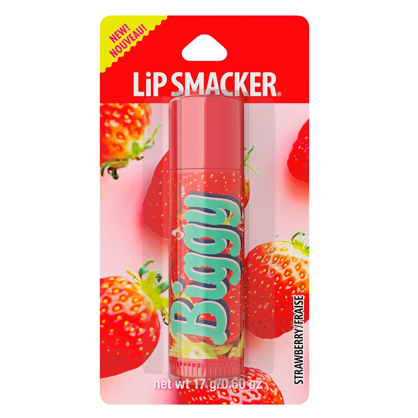 Lip Smacker Biggy Lip Balm, Nostalgic Flavor, Ultra-Moisturizing &amp; Hydrating, Clear Glossy Finish - Strawberry, 17g