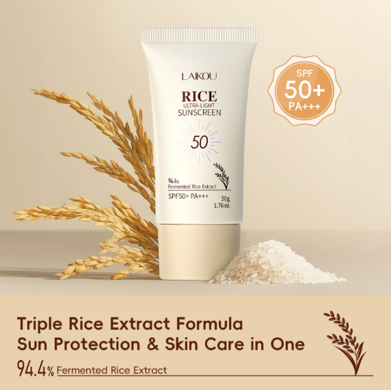 Laikou Rice Ultra-Light Sunscreen, Fermented Rice Extract, SPF50 PA+++ For Various Skin Types, 50g, LK81850A