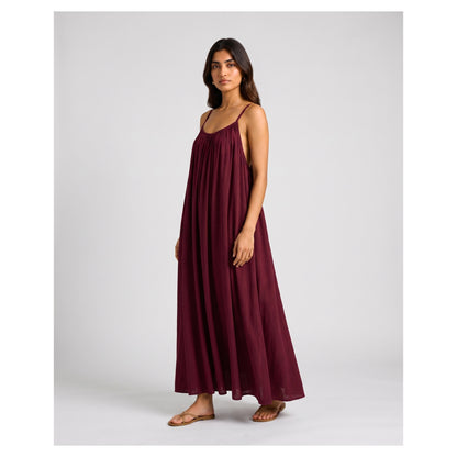 Basix Backless A-Line Gathered Maxi With Adjustable Straps & Tie Back,  Burgundy,  Free Size,  BM-101