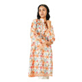 Basix Digital Printed Lawn Golden Brown N White Shirt With Lace, LS-506