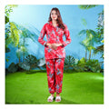 Basix Women's Silk Floral Loungewear Dress, 2-Piece Set, Crimson Red, LW-647
